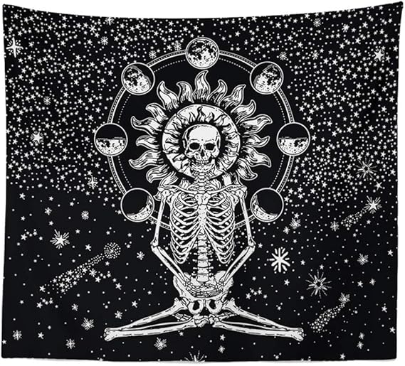 Amnixo Tapiz blanco y negro para colgar en la pared, luna de montaña