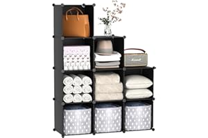 C&AHOME Cube Storage, 9-Cube Bookshelf, Plastic Closet Cabinet Organizer, DIY Stackable Bookcase, Modular Shelving Units Ideal for Home, Office, Kids Room, 36.6" L x 12.4" W x 48.4" H Black SHS3009A