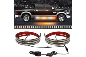AINBIN 2 in 1 70 inch Emergency Truck Running Board Strobe Lights Strip 864 LED Amber White Warning Flashing Hazard Safety Lights w/Flexible Waterproof for Trucks Construction Vehicles Pickup SUV