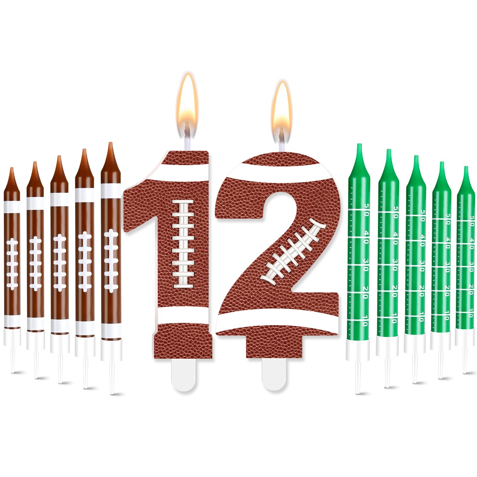 Photo 1 of Photect 11 PCS Football Birthday Candles Number Candle Sports Cake Topper Decor Football Themed Birthday Cake Decorations for Boys Girls Kids Party Supplies (Number 12)