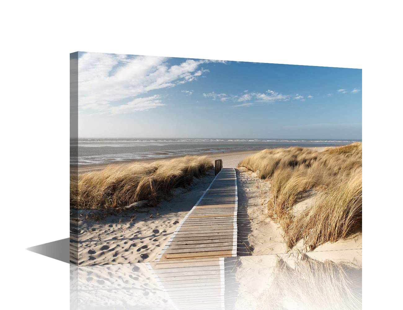 Wall Art Decor Boardwalk Wooden Path to the Sea Sandy Beach Canvas Pictures Artwork Framed Seaside Print Painting Home Decor for Home Decor(12X18in) — image 1