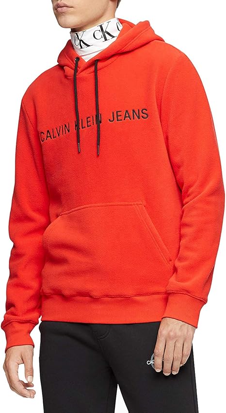 calvin klein jeans orange logo popover jacket