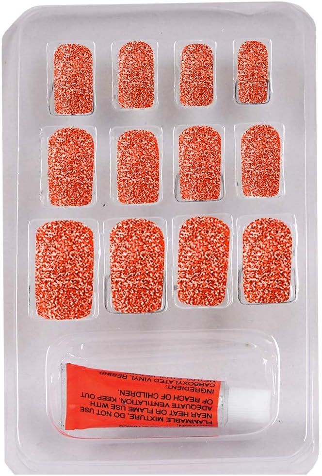 Color Fever False Nails - Quick Stick Artificial Nail Set with Glue, (Pearly Red) 12 pc Set