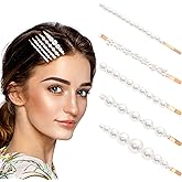SmallCat 5 PCS Pearl Bobby Pins, Alloy Hair Clips, Elegant Pearl Hairpins, Decorative Hair Accessories Hair Barrettes for Women Brides Wedding Valentines -Gold