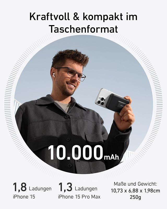 MagGo magnetische Powerbank 10000mAh Qi2 15W mit Halterung