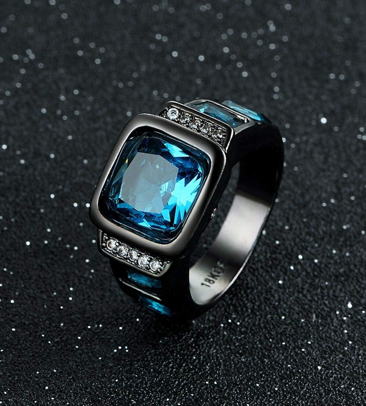 Opal Jewelry Mans Size 7-11 Black Gold Filled Blue Sapphire Wedding Engagement Ring Gift (9)
