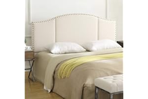 24KF Middle Century Linen Upholstered Tufted King Size Headboard with Antique Brass Nail Heads Trim King/California King headboard-Ivory