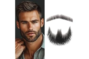 INSTASTYLE Fake Beard 100% Human Hair Full Hand Tide Lace Fake Mustache Black Color Realistic Beard Fake Goatee Costume Fake Facial Hair for Halloween,Cosplay or other Funny Party