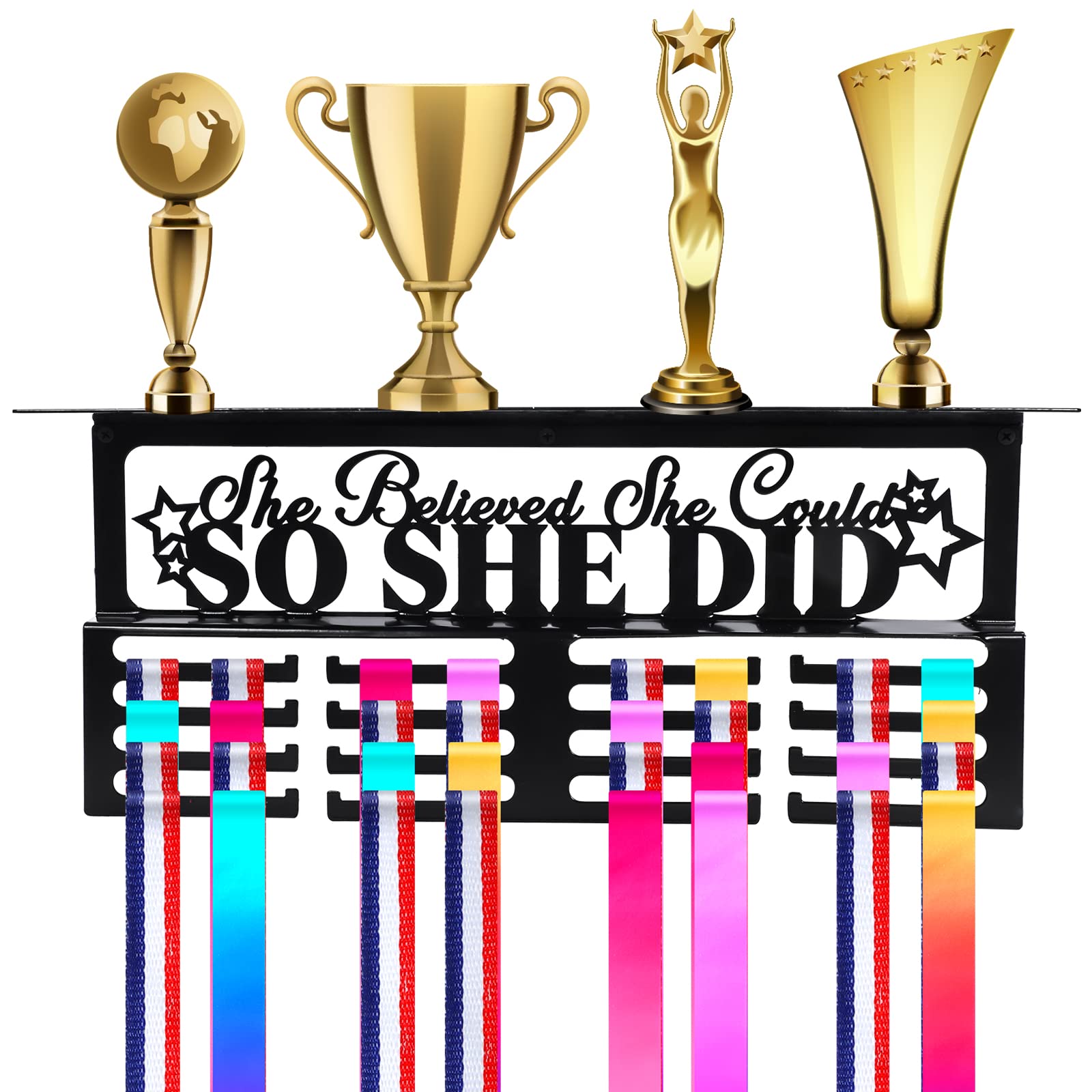 GLOBLELAND Cheer Porte-médailles Hanger De Médaille, Hanger Médaille De Football Medals Display Rack, Sport Awards Hangers, Race Medal Black Metal Holders