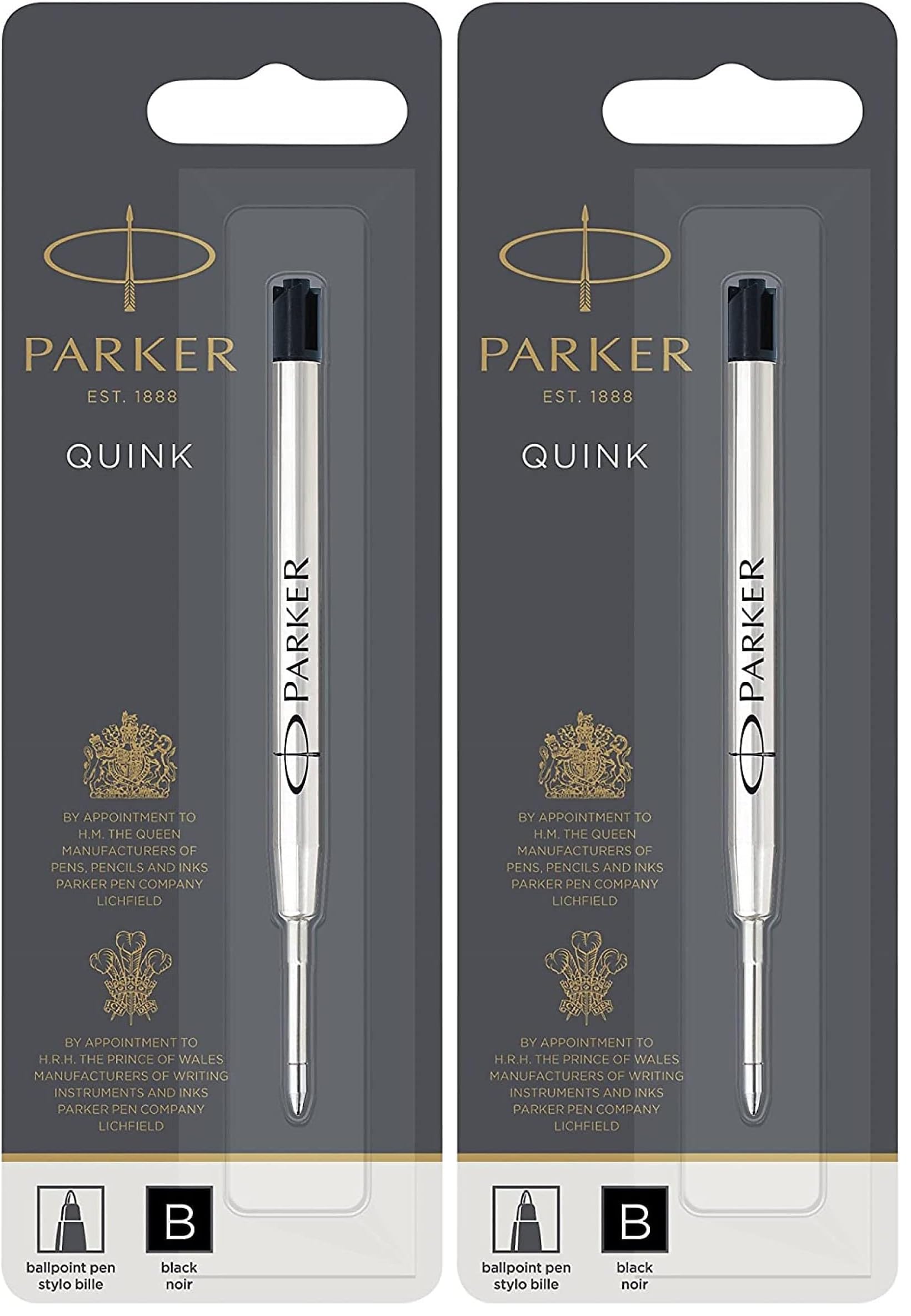 Parker Ballpoint Pen Refill | Broad Tip | Black QUINKflow Ink | 1 Count (Pack of 2)