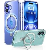 TORRAS Magnetic for iPhone 16 Case with Stand, Built-in Stand Compatible with MagSafe, 3X Military-Grade Protection, Translucent Slim Phone Case for iPhone 16 6.1'', Crystal Clear