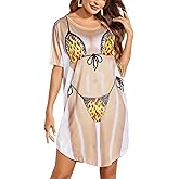 Ekouaer Women's Bikini Shirt Cover Up Short Sleeve Cute Bikini Print Cover-Up Baggy T Shirt Dress Fun Wear