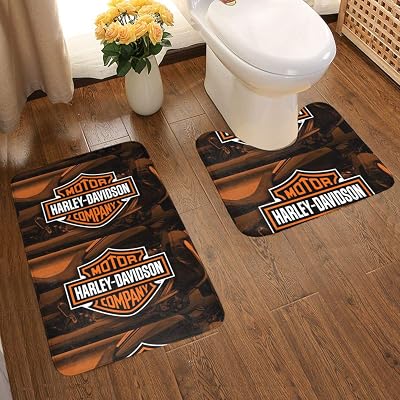 Tanny Note Harley Davidson Moto Bathroom Rug Mats Set Non-Slip 2 Piece U-Shaped ContourBath Mat Anti-Skid Pads Bath Mat Bathroom Antiskid Pad