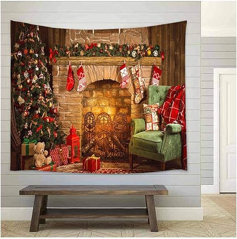 Amazon Co Jp Shanado おしゃれ壁掛け タペストリー クリスマス 暖炉 インテリア雑貨 お正月飾り 欧米風 窓側に吊る 多機能 装飾布 パーティー リビング 窓 お店 個性ギフト 気分転換 人気 お祝い 95 73 ホーム キッチン