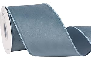 Ribbli Dusty Blue Velvet Wired Ribbon with Dupioni 4 Inch Christmas Ribbon for Gift Wrapping Christmas Tree Decoration Crafts Wreaths Supplies-Continuous 10 Yards