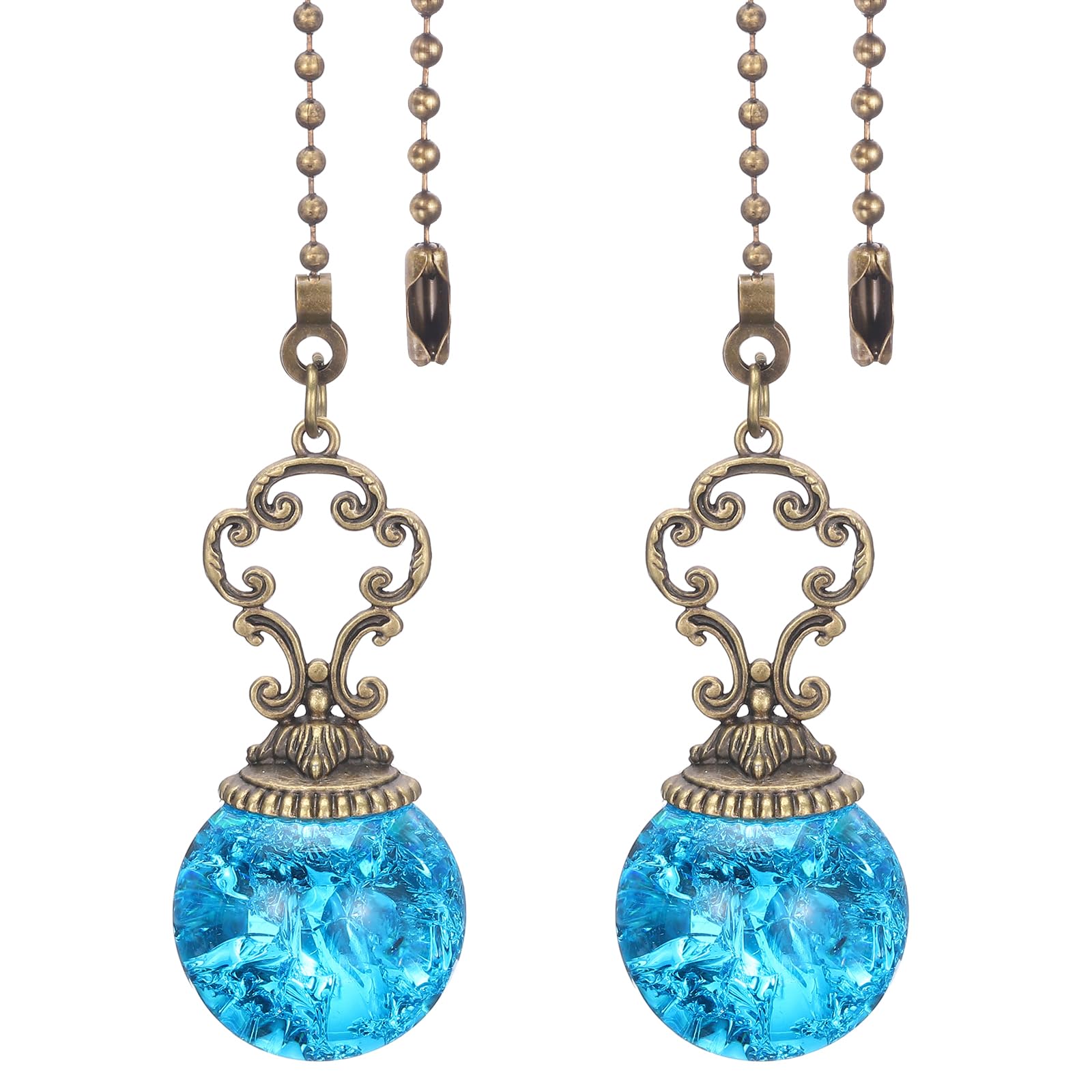 PATIKIL Ceiling Fan Pull Chain, 2 Pack 12" Decorative Ball Pendant Chain Extender Charm Extension Pull String for Ceiling Fans Light Lamp, Sky Blue