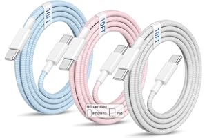 QZVOO Apple USB C to USB C Cable 10ft, 3Pack 60W iPhone 15 Charger Cord, Long Braided Type C Fast Charging Cable for iPhone 15/15 Pro/15 Pro Max/15 Plus, iPad Pro, iPad Air 4/5/Mini 6, MacBook Air, Samsung