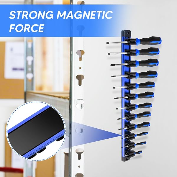 6 PIECE MAGNETIC TOOL ORGANIZER SET, HOLDS SCREWDRIVERS, WRENCHES & SOCKETS (12-SLOT RAIL X3, L/M/S SOCKET HOLDERS), WORKSHOP WALL MOUNT, SPACE-SAVING TOOL STORAGE, STRONG GRIP (TOOLS NOT INCLUDED)