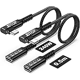 JBTOP USB C Right Angle Extension Cable 1.5FT, [40Gbps/240W/8K 2 Pack] USB 4.0 Type C Male to Female Extension 5A Fast Charging & Sync for USBC Hub/iPhone 15 16 pro max/MacBook Air M2 Pro/iPad Pro