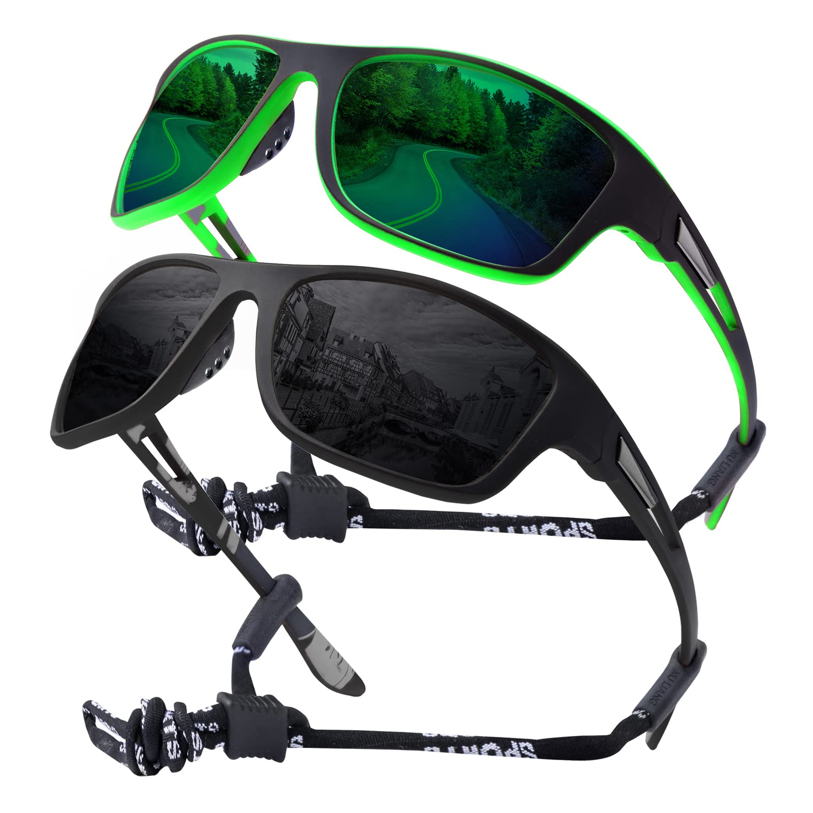 OKH 2 Pieces Sport Sunglasses For Men Women UV400 Protection Polarized Goggle Wrapped Around Cycling Glasses Unisex For Bicycles, Fishing, Running, Climbing,Baseball