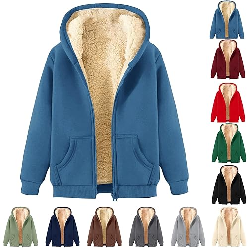 Fleece Jacket Women Hoodies for Women Uk Ladies Fleece Jackets Winter Coats Long Sleeve Sweatshirts Crew Neck Sweaters Oversized Warm Pullover Fashion Casual Cardigans Blue M