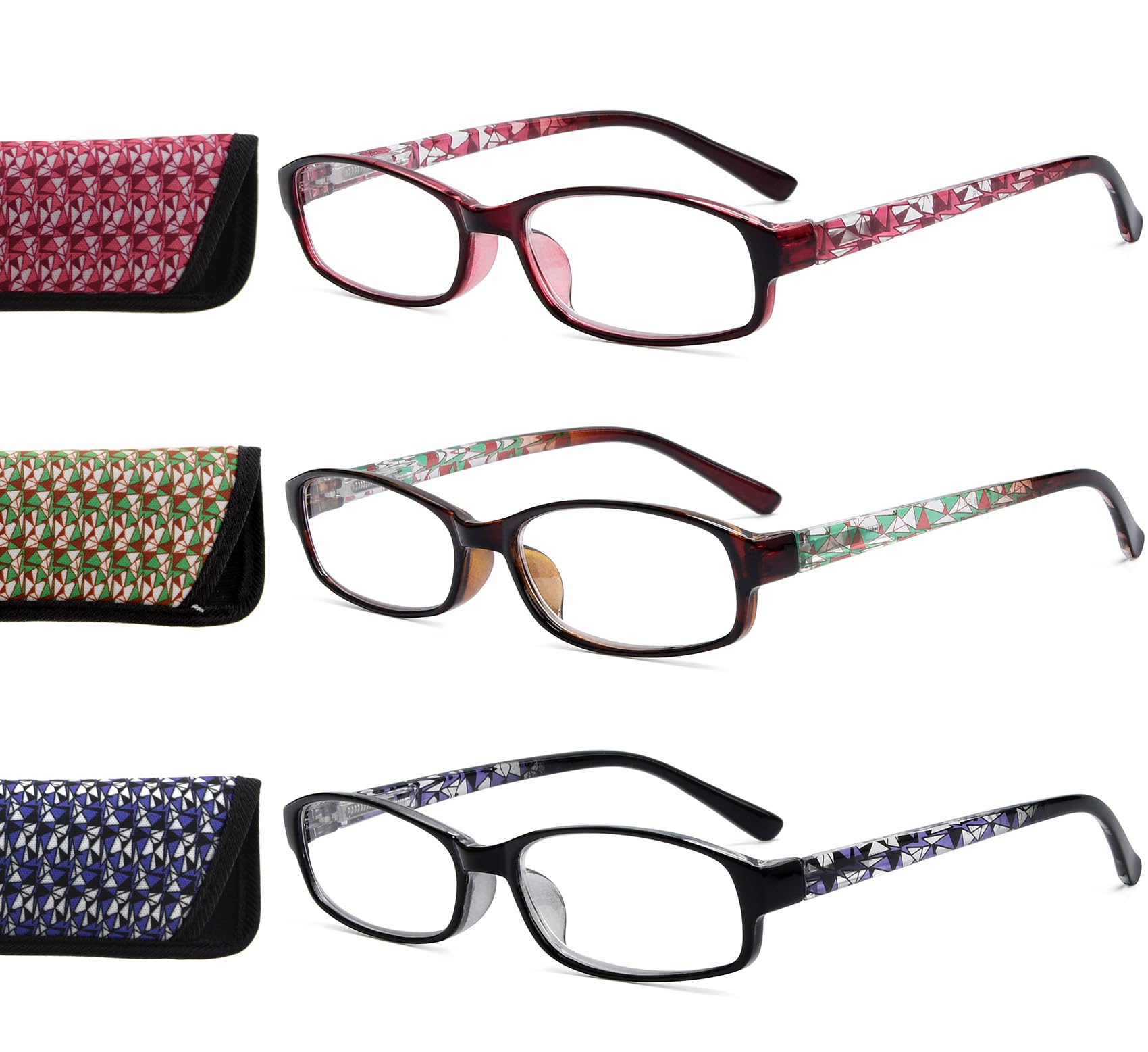 Eyekepper Readers 3 Pack of Womens Reading Glasses with Beautiful Pattern and Soft Case for Ladies