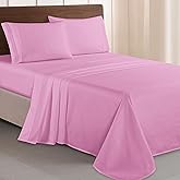 Elegant Comfort Luxurious 1500 Premium Hotel Quality Microfiber Three Line Embroidered Softest 4-Piece Bed Sheet Set, Wrinkle and Fade Resistant, Full, Light Pink