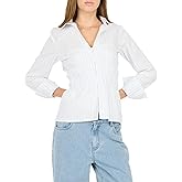 Forever 21 Women's Poplin Button-Down Long Sleeve Shirt – Long Sleeve Collared Top with Self-Tie Back, 100% Cotton