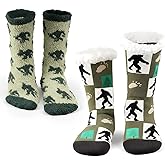 Liitrsh 2 Pairs Fuzzy Slipper Socks with Grippers Animal Sock Sherpa Lining Warm Plush Animal Lover Gift for Valentine's Day