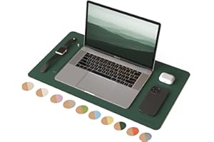 RENMTURE Dual-Sided Large Desk Pad, Faux Leather Natural Cork Mouse pad, Desk Accessories Protector, for Office and Home Work (Deep Green,23.6" x 13.7")