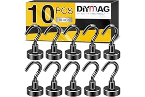 DIYMAG Magnetic Hooks, 25lbs 10Pack Black Extra Cruise Hook, Heavy Duty Earth Magnets with Hook for Hanging, Magnetic Hanger 