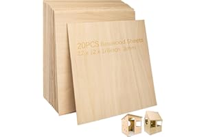 CMOOD Basswood Sheets 1/8" - 3mm Plywood Sheets, 12 x 12 Inch Basswood Unfinished for Crafts, Laser Cutting, Engraving, DIY Arts, Drawing(20 Pack)