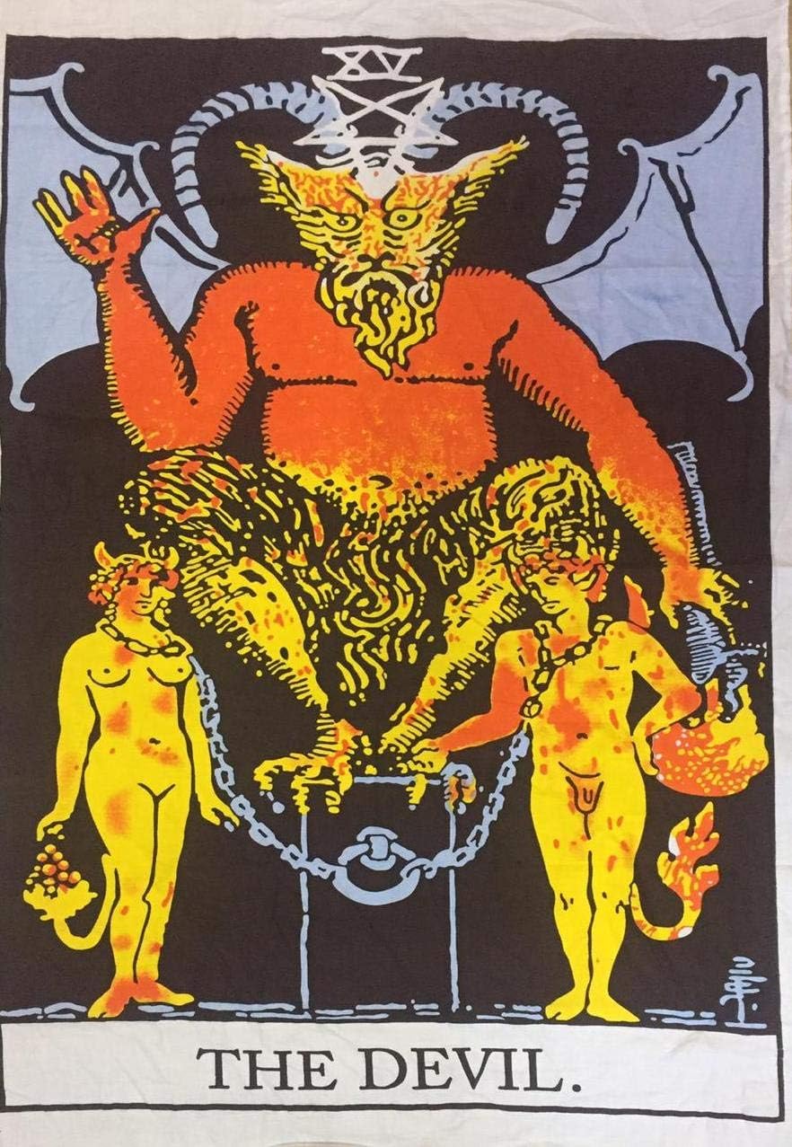 Tapestries - Indian Consigners The Devil Colorful Tapestry Wall Hanging Cotton Poster Tarot Cards Tapestry (100 CM x 75 CM) (The Devil)