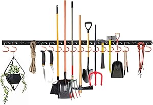 Adjustable Storage System 64 Inch, Wall Holders for Tools, Wall Mount Tool Organizer, Garage Hook, Garden Tool Organizer, Storage Hook,Tools Hanger with 4 Rails 16 Hooks (Orange)