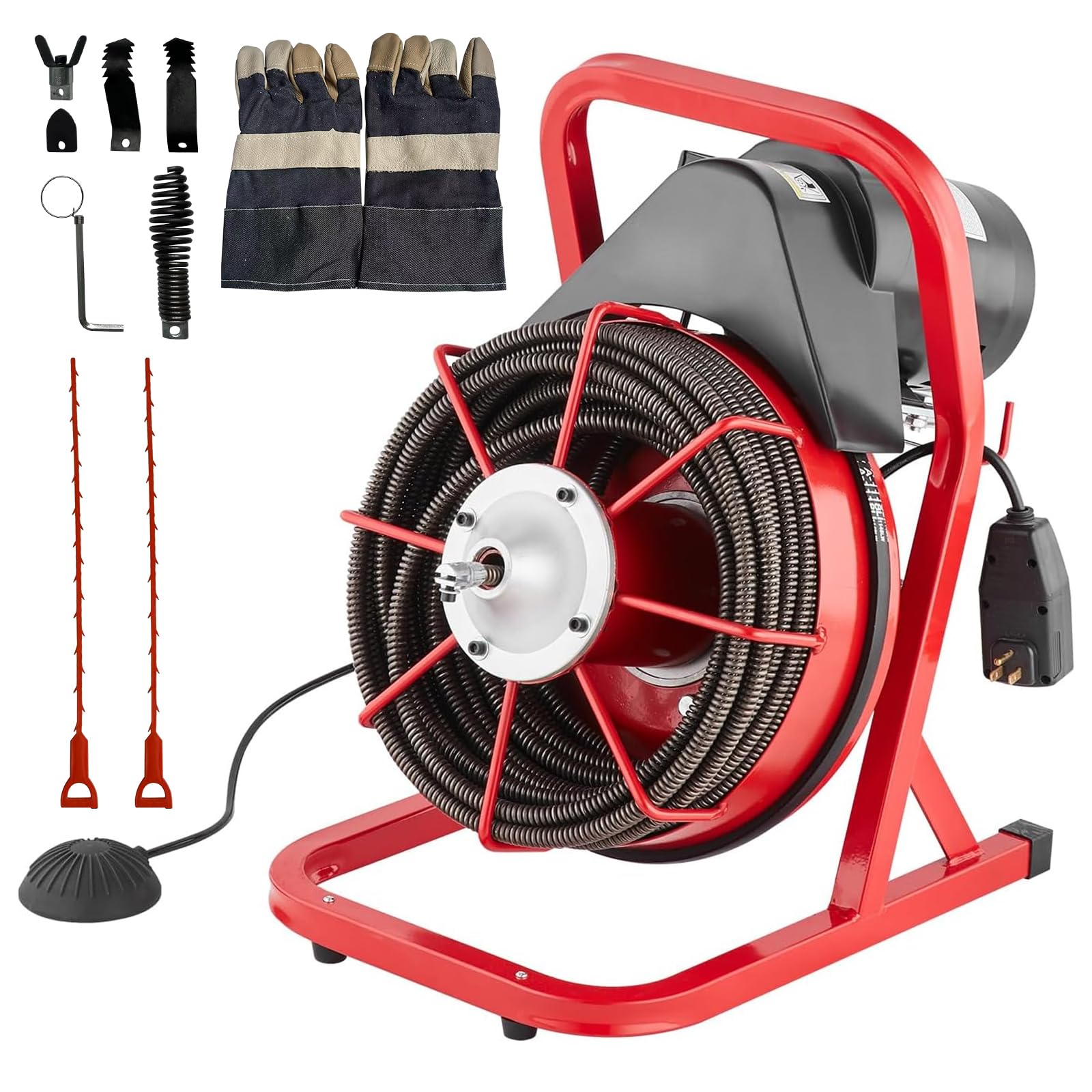 Photo 1 of 75ft x 1/2in Drain Cleaner Machine, Electric Drain Snake with 4 Cutters & Foot Switch for 1" to 4" Pipes, Heavy Duty Sewer Auger for Sinks, Toilets, Showers