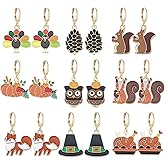 Dreuyet 9 Pairs Fall Thanksgiving Earrings Set for Women Cute Pumpkin Turkey Maple Leaf Squirrel Pine Cone Sunflower Dangle Earrings Harvest Autumn Party Holiday Charm Earring Gifts