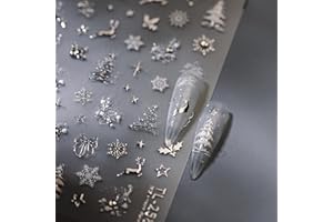NBNTGH Christmas Silver Nail Stickers Snowflake Nail Art Decals 5D Embossed Self Adhesive Rhinestone with Design Christmas Tree Nail Decals for Nails Art Reindeer Nails Supplies for Women DIY Manicure