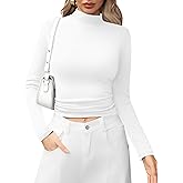 Laughido Women's Mock Neck Long Sleeve Fleece Slim Fit T-Shirt 2025 Casual Basic Pullover Crop Tops