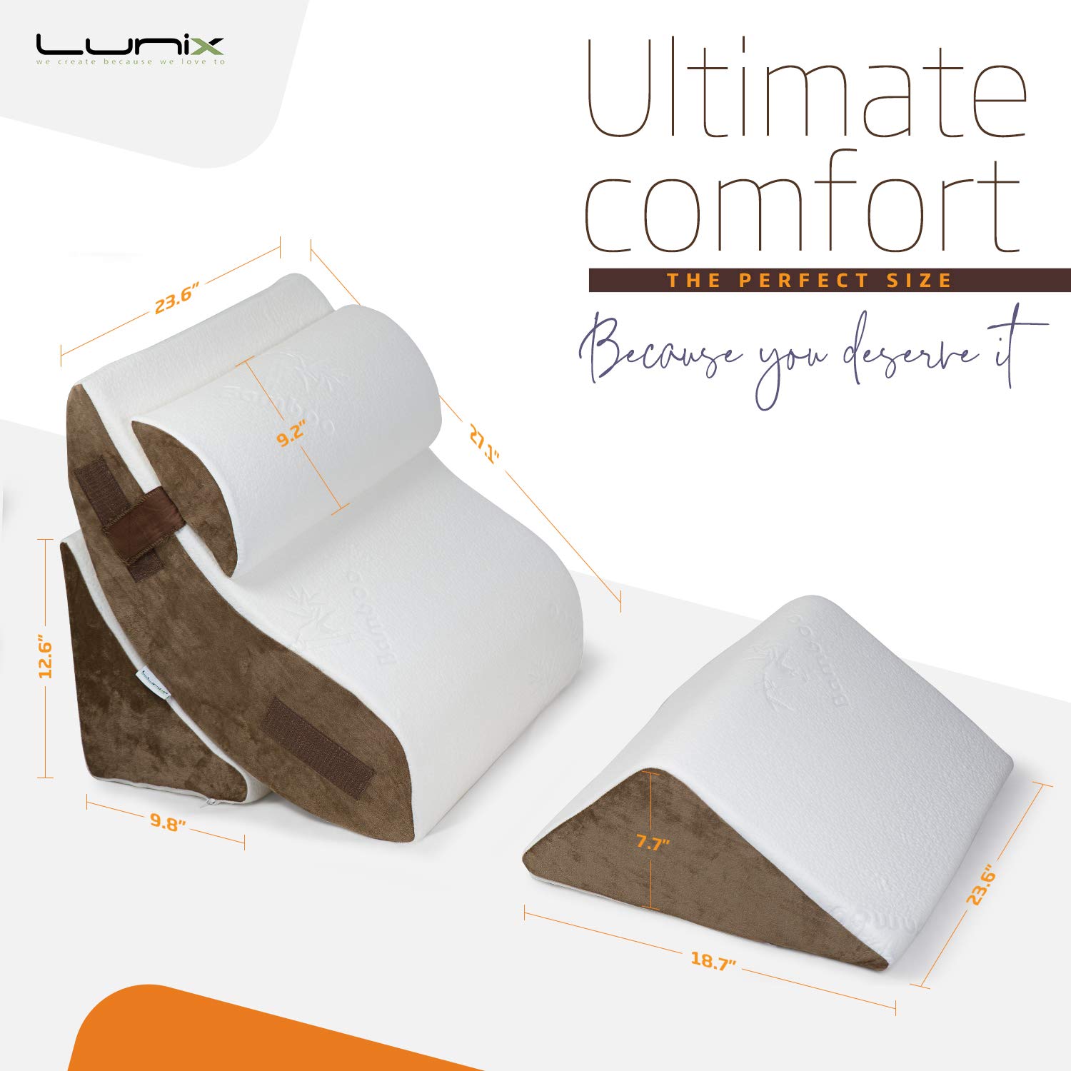 Lunix 4pcs Orthopedic Bed Wedge Pillow Set, Post Surgery Memory Foam for Back, Neck, Leg and Knee Pain Relief. Sitting Pillow, Comfortable and Adjustable Pillows for Acid Reflux and GERD for Sleeping