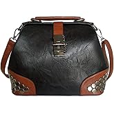 Mn&Sue Gothic Rivet Studded Vintage Doctor Style Cross Body Convertible Bucket Shoulder Handbag for Women