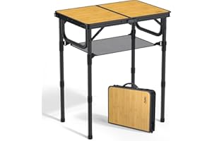 Anbte 2ft Folding Camping Table with Storage Net, 3 Adjustable Heights Aluminum Small Folding Table, Lightweight, Portable Ha