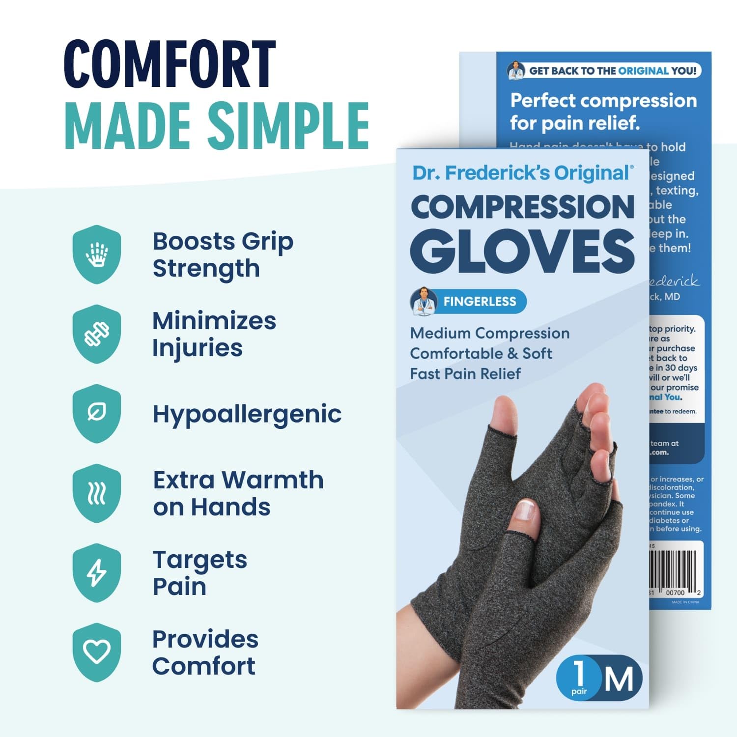 Dr. Frederick's Original Arthritis Compression Gloves for Women & Men - Ideal for Arthritis Hand Pain Relief, Carpal Tunnel, Reynaud’s & Poor Circulation - Medium