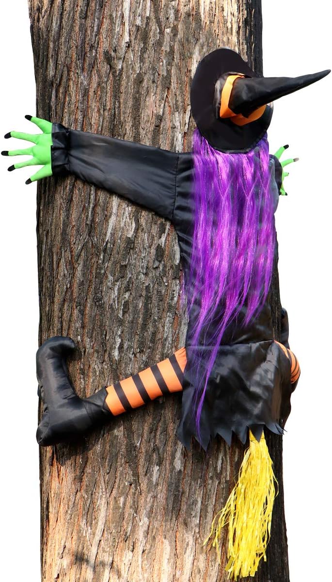 Y- STOP Hanging Crashing Witch,Door Porch Tree Decoration Props Crashed Witch - Outdoor Halloween Decorations: Home & Kitchen