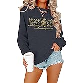 FRYAID Magic Kingdom Sweatshirts Women Funny Embroidered Magical World Castle Shirt Family Holiday Long Sleeve Pullover Tops