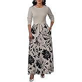 PinkPatty Maxi Dress for Women Casual Crew Neck Long Sleeve Dress Elegant Church Dresses with Belt