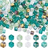 SUNNYCLUE 1 Box 300Pcs Square Glass Bead Crystal Cube Beads Bulk 4mm Green Transparent AB Color Plated Faceted Loose Spacer Hole Bead for Jewelry Making Bracelet Necklace DIY Crafts Supplies