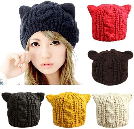 Demarkt Katze Ohren Geformt Damen Madchen Hakeln Stricken Ski Hut Warm Beanie Wollmutze Wintermutze Strickmutze Beige Amazon De Bekleidung
