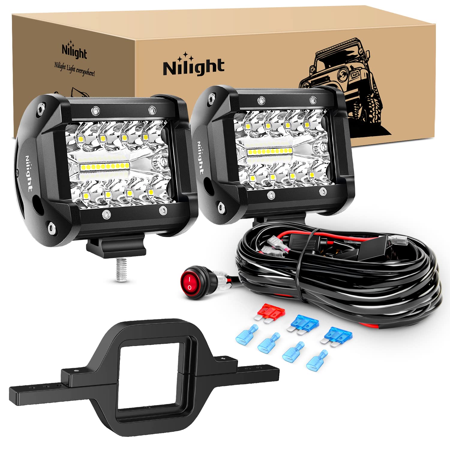 Photo 1 of *MISSING BRACKET* Nilight 2 Pcs 4 Inch 60W Led Pods with 2 Inch Tow Hitch Mounting Brackets Backup Reverse Lights Rear Light Bar for Pickup ATV SUV Truck Trailer Boat