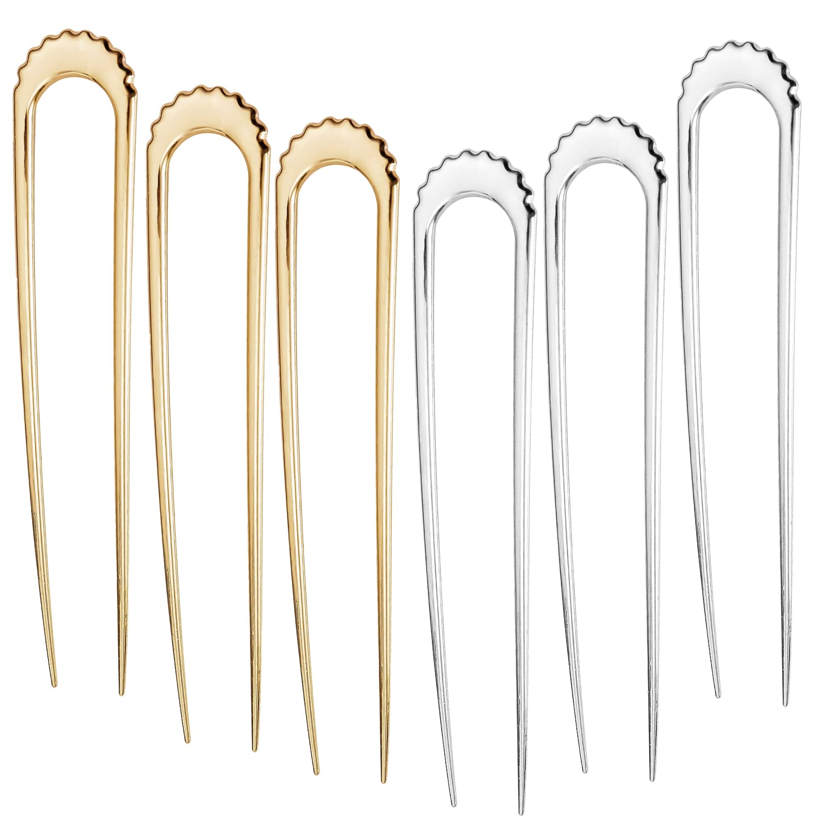 6PCS French Pin, French Twist Hair Pin, French Hair Pin Metal, U Shaped Hair Pins, French Pin Metal, Suitable for Women Girls Hair Styling Hair Accessories (3 Gold and 3 Silver)