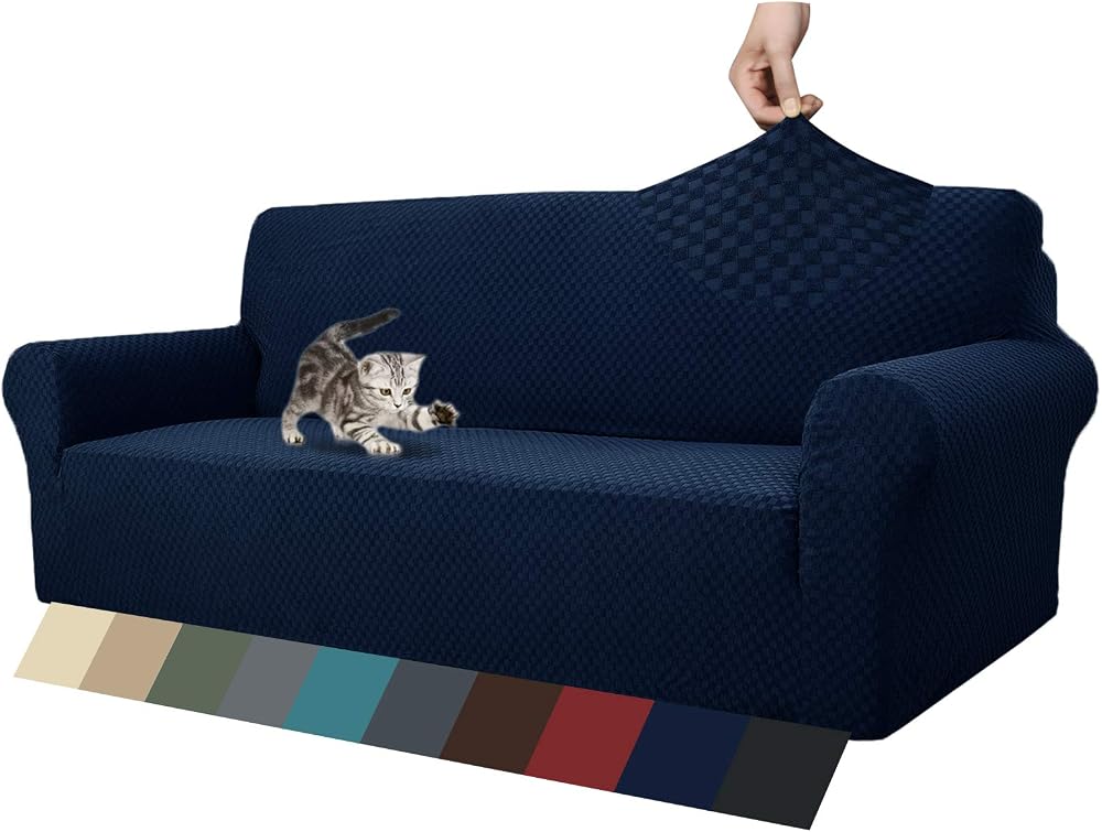MAXIJIN Jacquard Extra Large Sofa Cover 4 Seater Navy Blue Non Slip